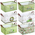 CHENGU 6 Pack Christmas Storage Basket Collapsible Christmas Tree Basket for Gift Green Truck Holiday Decor Large Flower Wreath Bin Foldable Hello Winter Dotted Box with Handle for Bedroom Office Home