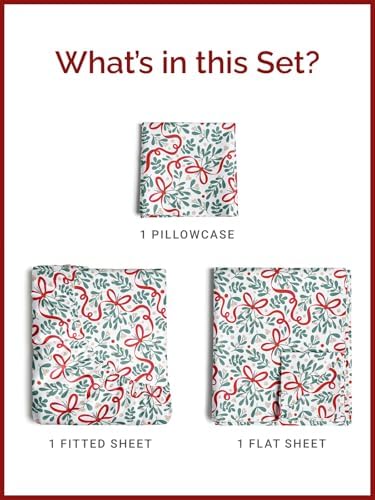Christmas Sheet Set, Holiday Ribbon, Holiday Xmas Bedding Set - Twin Size
