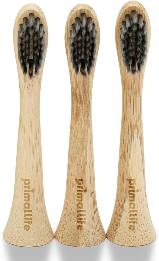 Primal Life Organics - Replacement Real White Sonic Brush Heads, Bamboo Charcoal Infused Brush, eco-Friendly, Non-GMO, it is Recycled (3 Brushes)