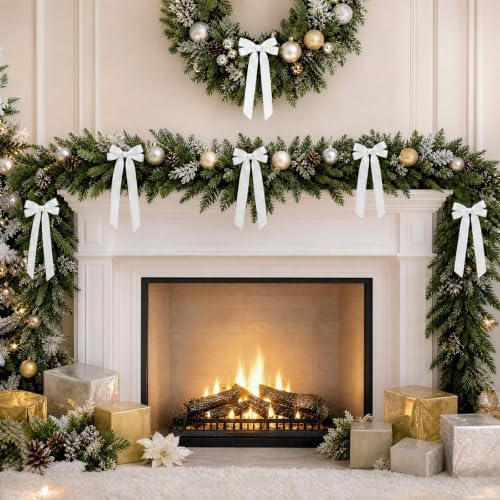 12Pcs White Velvet Ribbon Bows Christmas Tree Decorations,5in x 10in Xmas Ornaments for Tree Home Party Front Door Wreath Garland Holiday Decor