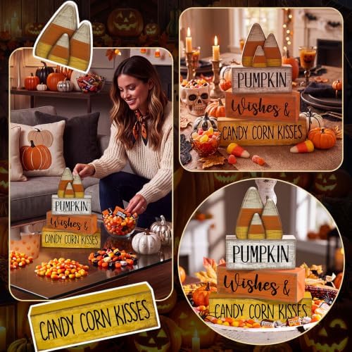 Lineshading 4 Pcs Fall Decoration For Home Wooden Candy Corn Stacked Blocks