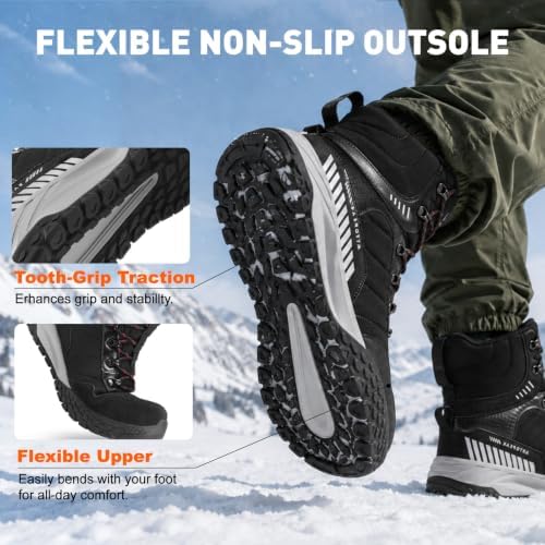 Men's Insulated Winter Snow Boots, Wide Toe Box Warm Walking Boots