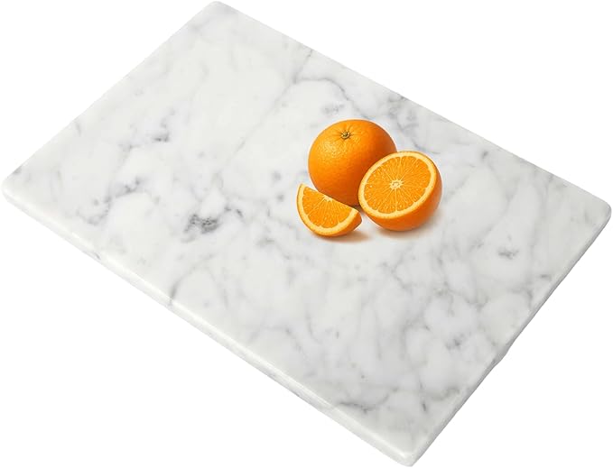 Marble Cutting Board for Kitchen 12×8 Inch Italian Carrara White | Natural stone, 0.59" thick, non-slip feet, stay cool for dough/butter, ideal for pastry, cheese, charcuterie, pizza, bread