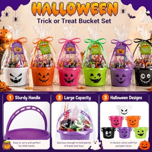 Halloween Plastic Pumpkin Candy Buckets Gift Set,12-Pcs(6 Colors)