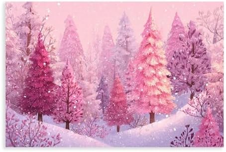 JDBeehpy Snowy Wall Art Pink Pine Forest Canvas Prints Unframed 20x30inch
