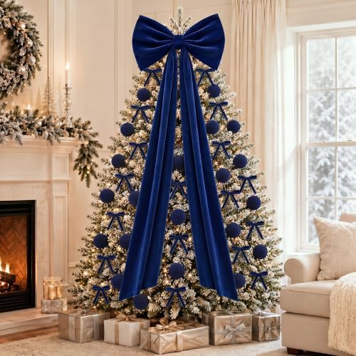 49 Pcs Royal Blue Christmas Tree Decoration Set with Velvet Bow Ball