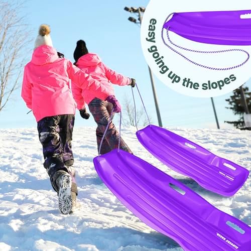Slippery Racer Downhill Xtreme Flexible Adults and Kids Plastic Toboggan Snow Sled for up to 2 Riders with Pull Rope and Handles