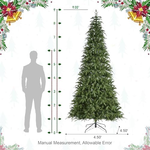 Glitzhome 9ft Prelit Christmas Tree, Slim Christmas Tree Artificial Tree Radiant Evergreen Fir with 650 Warm White/Multi-Color LED Lights, 9 Function, w/Remote Control & Metal Base, Easy Assembly