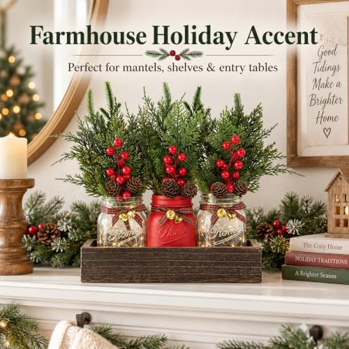 Mason Jar Christmas Table Decor, Winter Xmas Centerpieces for Tables