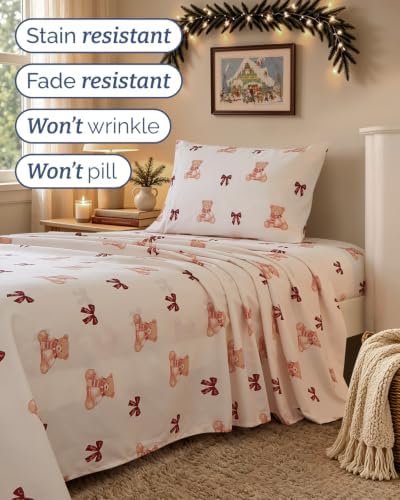 Christmas Sheet Set, Teddy Bears, Holiday Xmas Bedding Set - Twin XL Size