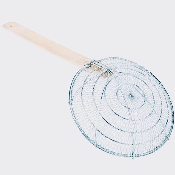8-Inch Galvanized Steel Spider Strainer – Fine Mesh Skimmer with Natural Bamboo Handle for Cooking & Frying Ideal for Home & Professional Kitchens