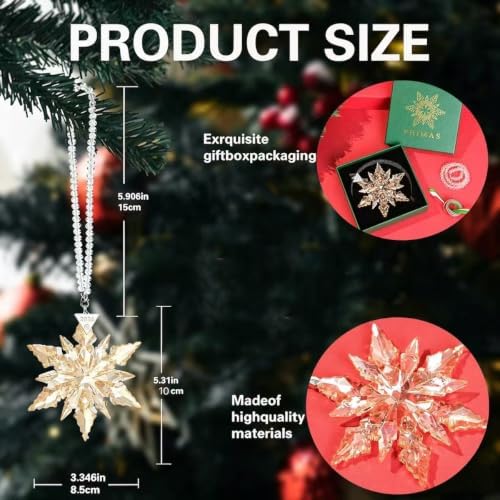 2026Annual Christmas Ornaments Crystal Snowflake Star - Christmas Tree Ornaments Pendant Sun Catcher Home Hanging Decor (2026 Golden Crystal)