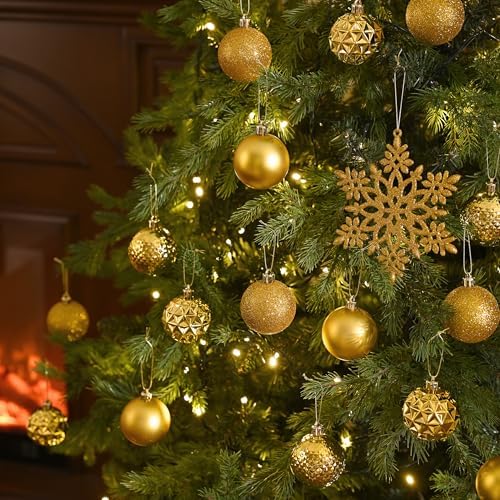 Valery Madelyn Christmas Tree Decorations Ornament Set, 50ct 2 Inches Gold Shatterproof Christmas Ball Ornaments Hanging Xmas Holiday Party Decor