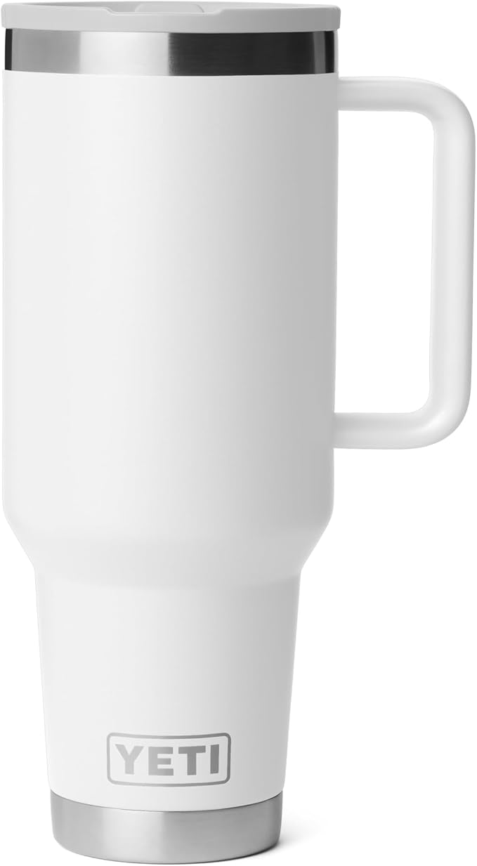 YETI Rambler 40 oz Travel Mug with Flip Straw Lid – Stainless Steel, Vacuum Insulated, Leakproof, Cup Holder Friendly, White