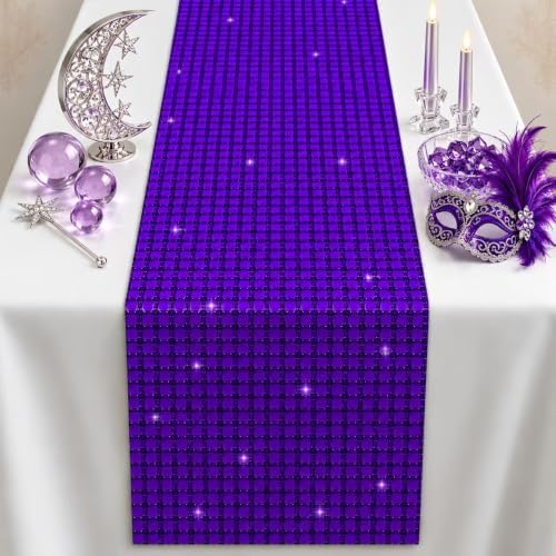 Disco Party Decorations - Purple Sequin Glitter Disco Table Runner