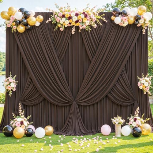 4 Panels Brown Backdrop Curtain for Parties Wedding Wrinkle Free Brown Photo Curtains Backdrop Drapes Fabric Decoration for Birthday Party Baby Shower 20ft(W) x 10ft(H)