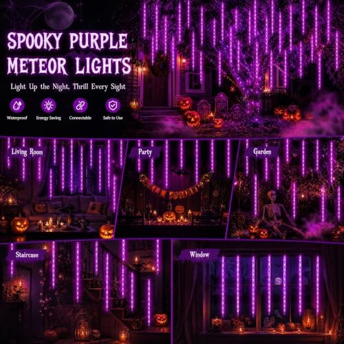 Aukora Halloween Lights Outdoor, Meteor Shower Lights Purple UL Certified
