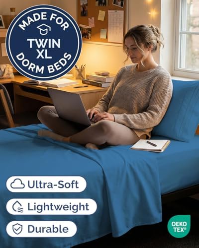 Twin XL Size 3 Piece Sheet Set - Breathable & Cooling Sheets - Denim Blue