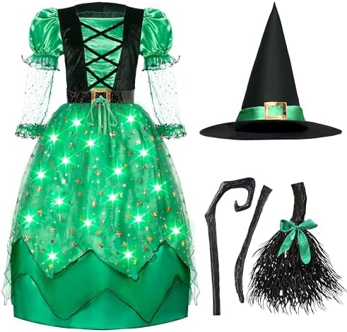Spooktacular Creations Girls Witch Costume, Light up Witch Costume Kids, Starry Dress for Child Halloween Role Play Parties