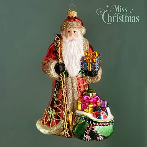 Miss Christmas 2026 Collection Santa Claus Blown Glass Christmas Tree Ornament (Classic Santa with Gift Bag)