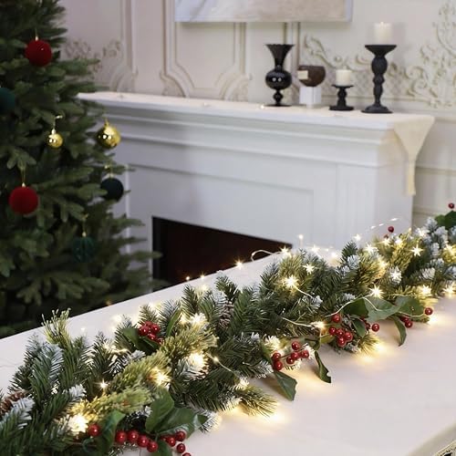 HipTree 6FT Christmas Garland with Lights for Mantel with Timer