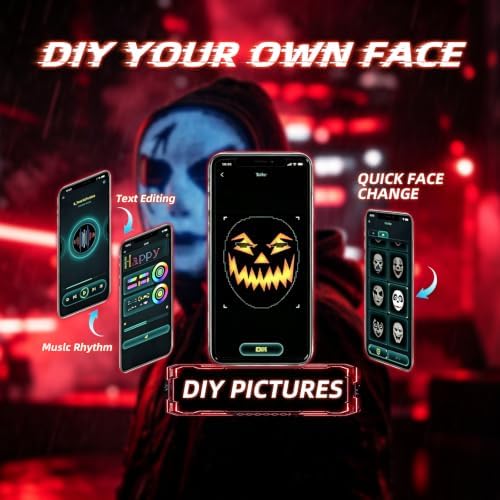 JDBMAOYE LED Mask with Bluetooth App Controlled,Customizable Light up Mask