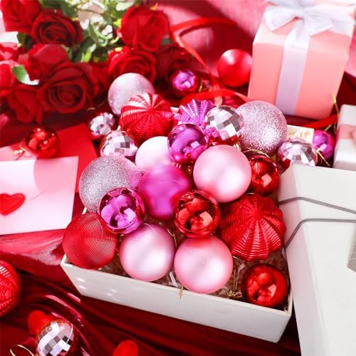 Lunmon 64 Pcs Christmas Ball Ornaments Red Pink and Hot Pink Xmas Bulbs