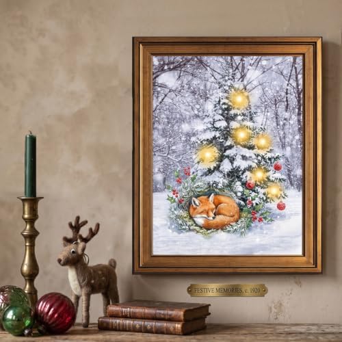 Framed Sleeping Fox Christmas Canvas Wall Art Gold Frame Inch 24x36
