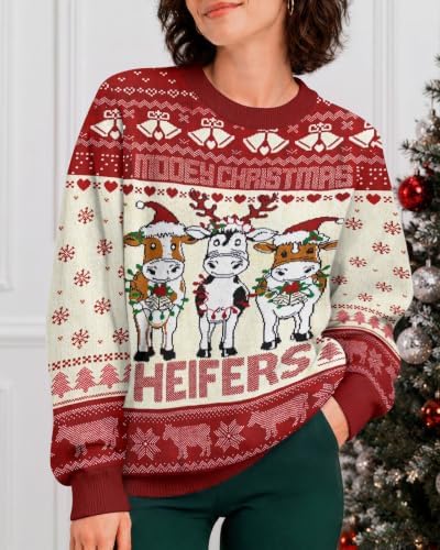 34HD Ugly Xmas Sweater–Funny Knit Christmas Sweater for Women & Men 2025, Long Sleeve Crewneck Holiday Pullover, Unisex Gift