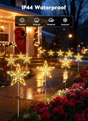 Brightown Pathway Lights Outdoor Christmas Decorations, Set of 10 Large Waterproof Stake Decorative Light for Outside Sidewalk Yard Lawn Path Walkway Driveway Marker Stake, Warm White