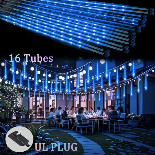 Christmas Meteor Shower Lights Outdoor 16Tube 384LEDs Dripping Icicle Light
