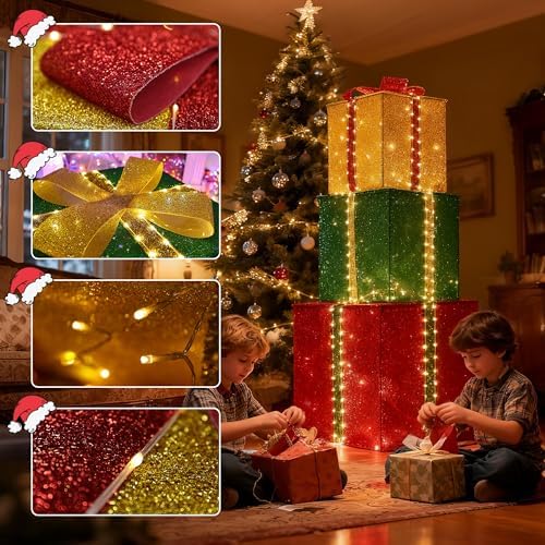 4.9FT Large Christmas Lighted Gift Boxes - 505 LEDs Outdoor Decoration
