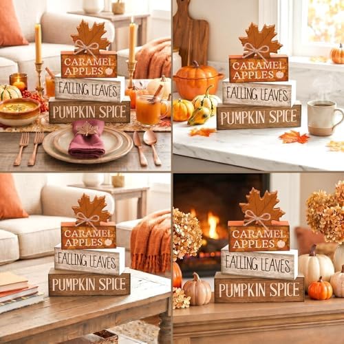Moucuny 4 Pcs Fall Decor Wooden Maple Leaf Decoration Thanksgiving Decor