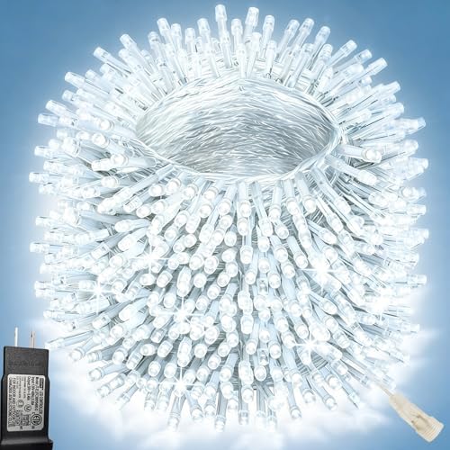 Pooqla 500 LED Cool White String Lights Indoor Outdoor, 164 ft Christmas Lights Plug in with Timer, Connectable 8 Modes Waterproof Clear Wire Twinkle Fairy Lights for Bedroom Party Classroom Decor