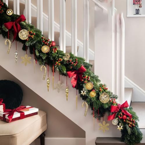 Briful 80ct Gold Christmas Balls Ornament Set, Plastic Shatterproof Christmas Ornament Balls with Tree Topper Candy Canes Snowflakes for Xmas Tree Wreath Garland Decor