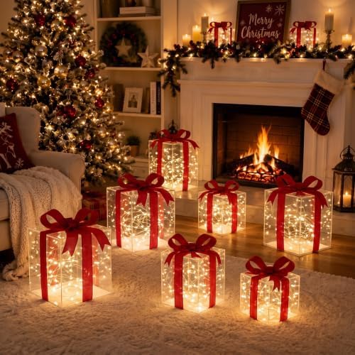 Rattanview 12 Set Christmas Lighted Gift Boxes Outdoor Holiday LED Decor