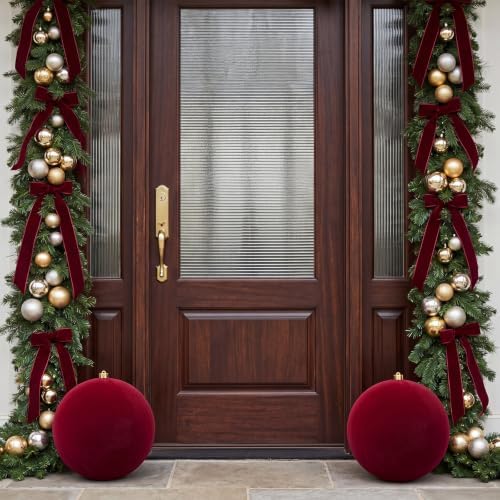 Threan 10 Inch Large Burgundy Velvet Christmas Ball Ornaments