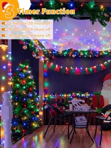 BrightChristmas 300 LED 98 FT Christmas Lights, Waterproof Outdoor String Lights with Remote and Timer, Christmas Tree Lights with 8 Modes Dimmable, Fairy Lights for Holiday Decor (Multicolor)