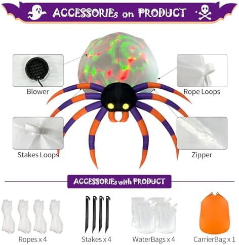 DomKom Giant 16FT Halloween Inflatable Decorations Spider, Build-in Magic LED Lights Holiday Blow Up Yard Decoration for Halloween Holiday Party Outdoor,Garden Yard Lawn Decor
