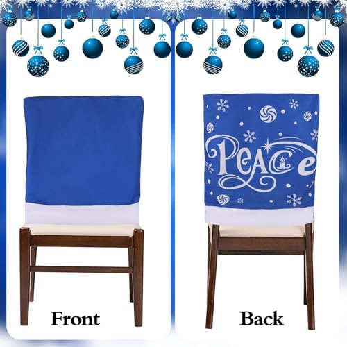 CCINEE 4pcs Christmas Chair Covers for Dining Rooms,Blue Holiday Chair Slipcovers for Kitchen Wedding Xmas Party Table Decor Winter Christmas Chair Back Covers