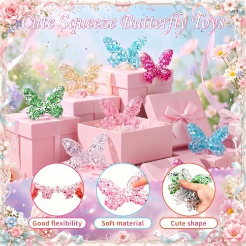 Meooeck 12 Pcs Butterfly Squeeze Fidgets Balls, Glitter Butterfly Fidget