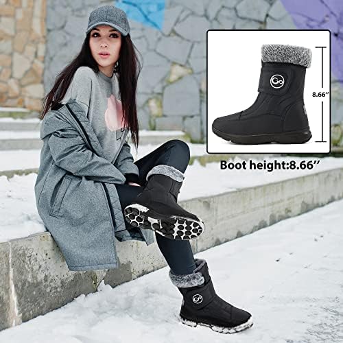 Almusen Snow Boots for Womens Winter Shoes: Warm Fur Lining Mid Calf Boots Women Anti Slip Waterproof Hook Loop Comfortable Outdoor Boot