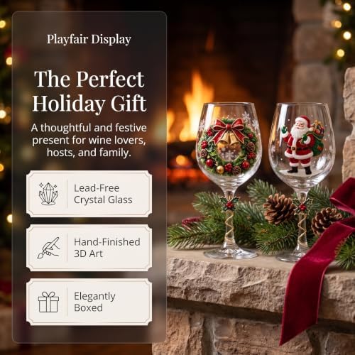 Christmas Wine Glass Collection Gift Box Set, Christmas Wine Glasses, Raised Holiday Goblet with Snowflake Decor, Festive Glassware, Wines & Cocktails, Holiday Party & Table Decor (E)