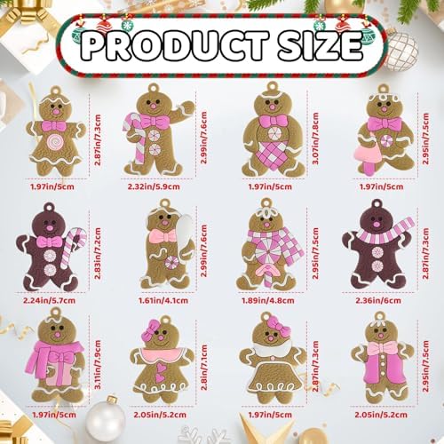 Gingerbread Man Ornaments Christmas Tree Decorations - 12pcs Pink Gingerbread Man Christmas Decorations Hanging Ornaments for Holiday Xmas Tree Home Decor