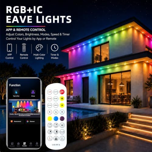 Permanent Outdoor Eaves Lights, 100ft RGB+IC Smart Outdoor Decor,Outdoor LED Lights with App/Remote, IP67 Waterproof Led Lights for Daily, Christmas, Halloween, Holiday, Party Decor