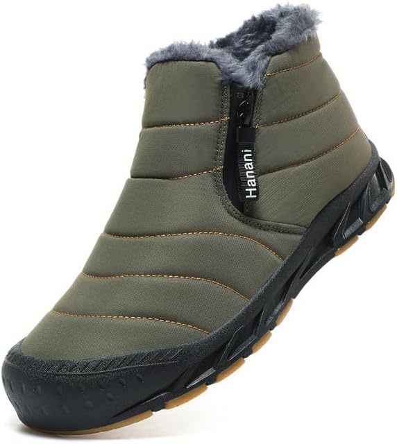 Hanani Mens Snow Boots Waterproof Winter Boots for Men Fur Lined Warm Ankle Boots Zipper Closure Slip on Outdoor Boot Comfortable Walking Shoes
