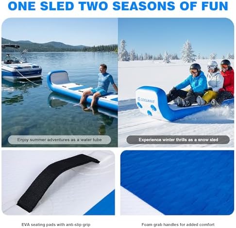 COOLWAVE 10.5FT Inflatable Toboggan Sled, 2-4 Person Heavy Duty Snow Sled
