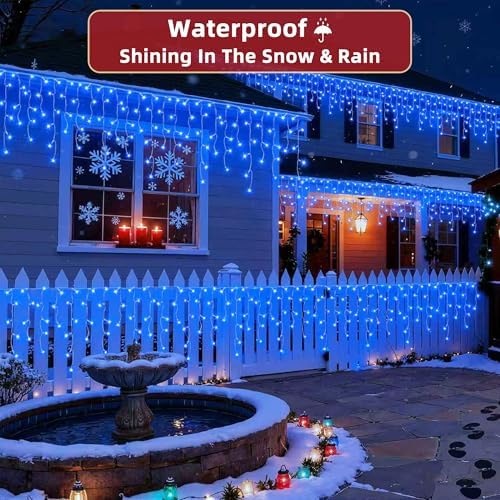 810 LED Christmas Lights Outdoor 82FT with 180 Drops, Christmas Decorations Hanging Lights 12 Modes, Dimmable Outsite Fairy String Lights for Wedding Party Holiday Winter Wonderland Decor Blue