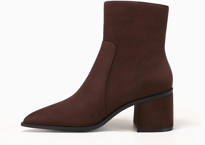 Coutgo Womens Ankle Boots Chunky Low Heel Closed Pointed Toe Zip Booties | 2.4-inch Block Heel,Side Zipper,Dressy Casual,Work Office,Fall Winter,Dress Shoes