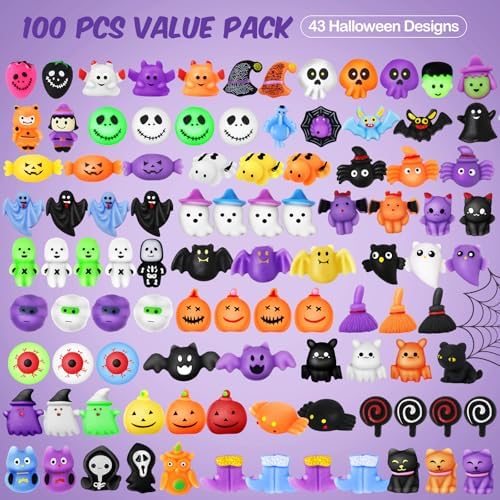100PCS Halloween Party Favors, Halloween Squishy Toys, Goodie Bags Stuffers